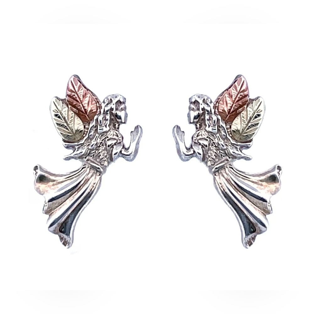 Coleman Co Sterling Silver Guardian Angel Earrings w/ 12K Black Hills Gold Wings